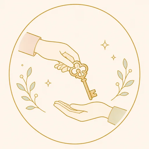 手から手へ鍵を受け渡すアイコン。誰にでも引き継げることを表す
