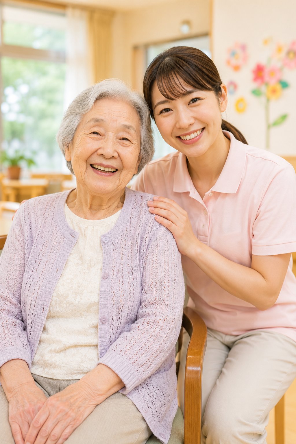 笑顔の利用者とスタッフ